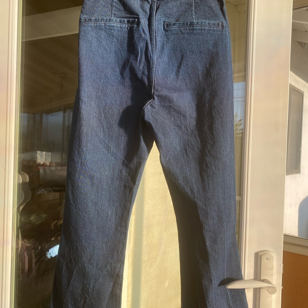 ZARA Dark Wash Flare Jeans High Rise Wide Leg Denim Pants Women 8 EU40 - Picture 4 of 8